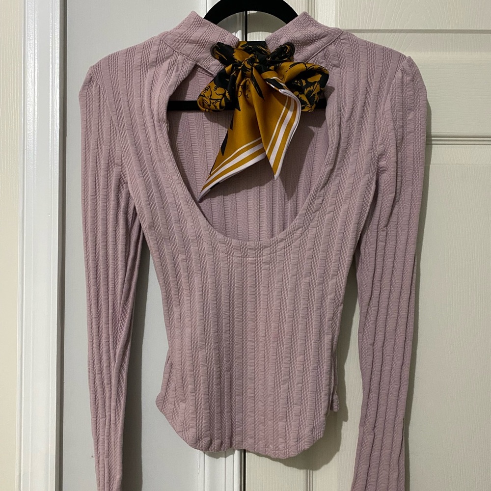Free People Pink Ribbon Back Scarf long-sleeve Top XS